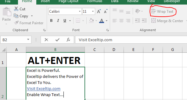 create a new line in a cell in excel for mac